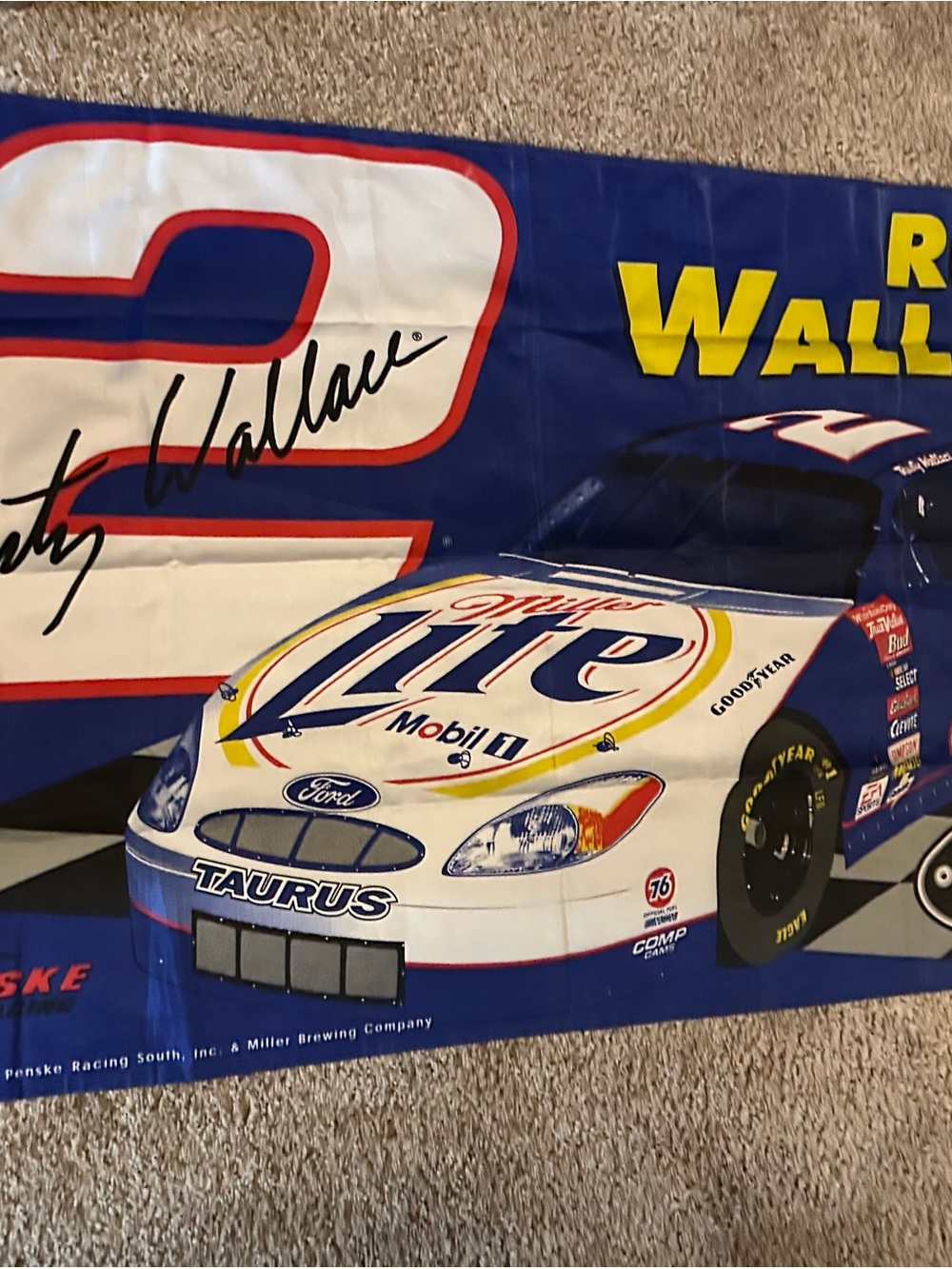 Nascar Blue, White & Yellow Miller Lite Race Car Bedding Panel